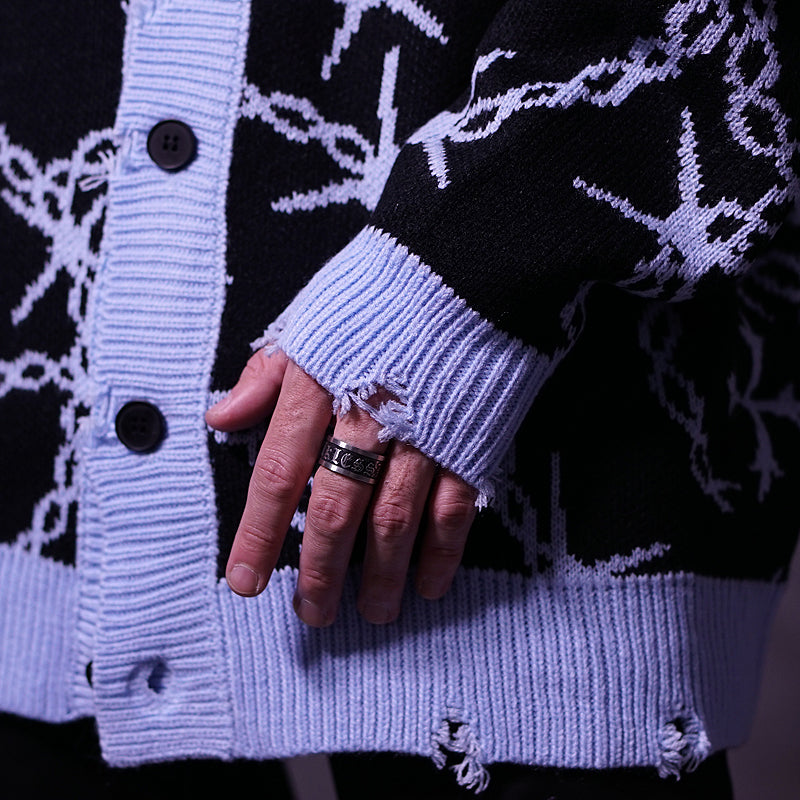 Distressed design knit cardigan
